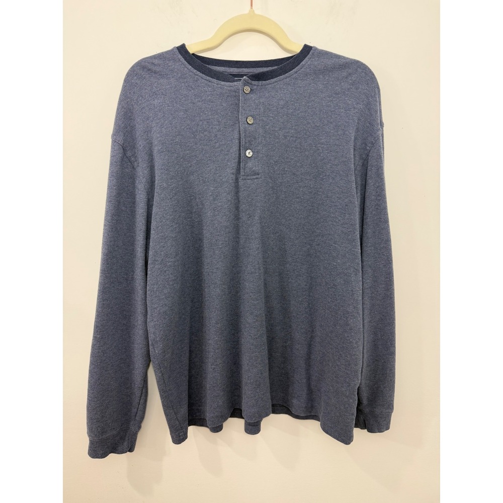 LL Bean Mens Henley Shirt Large Blue Long Sleeve Cotton Traditional Fit 502221